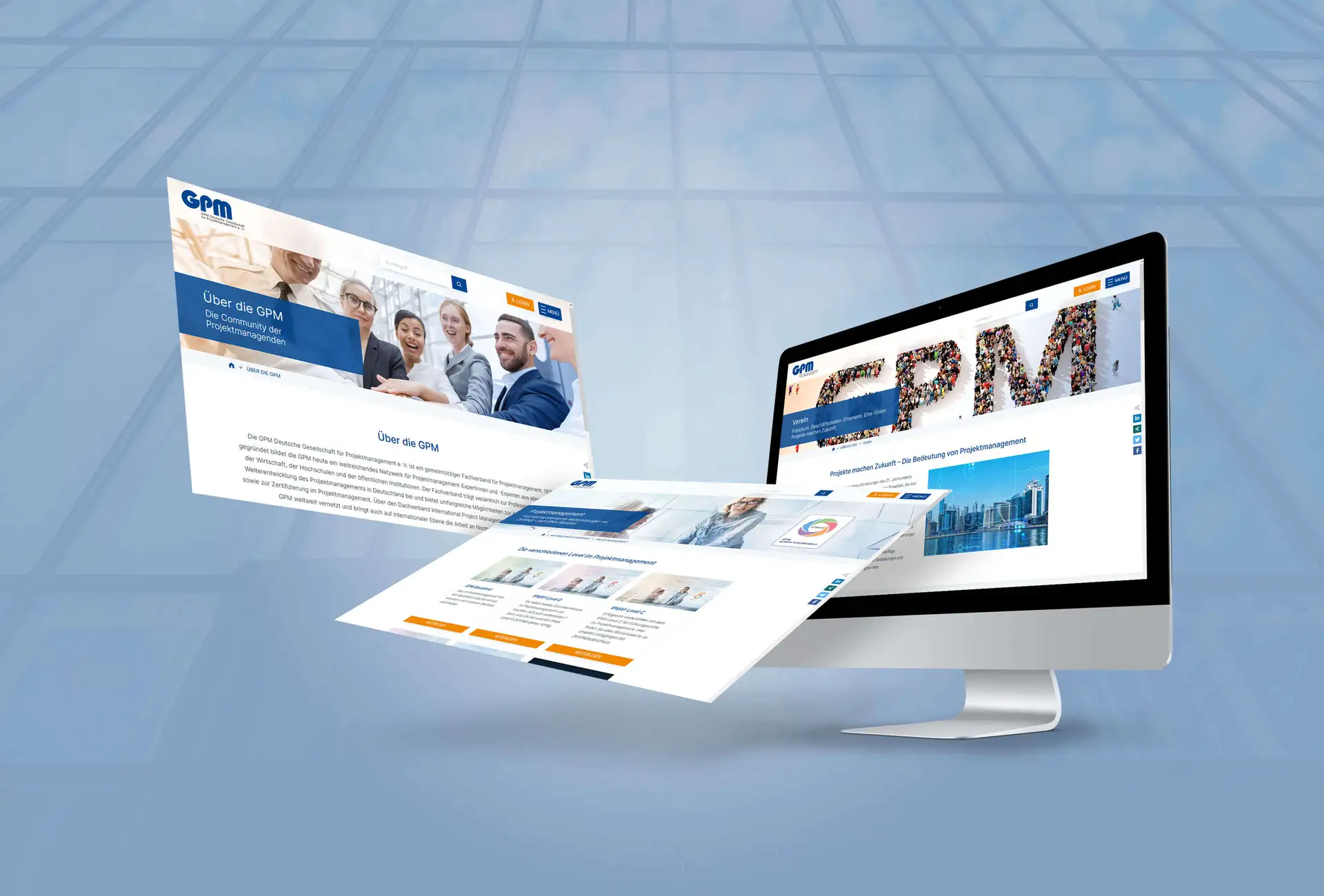 Ansichten unserer Website mit Link zu Über die GPM