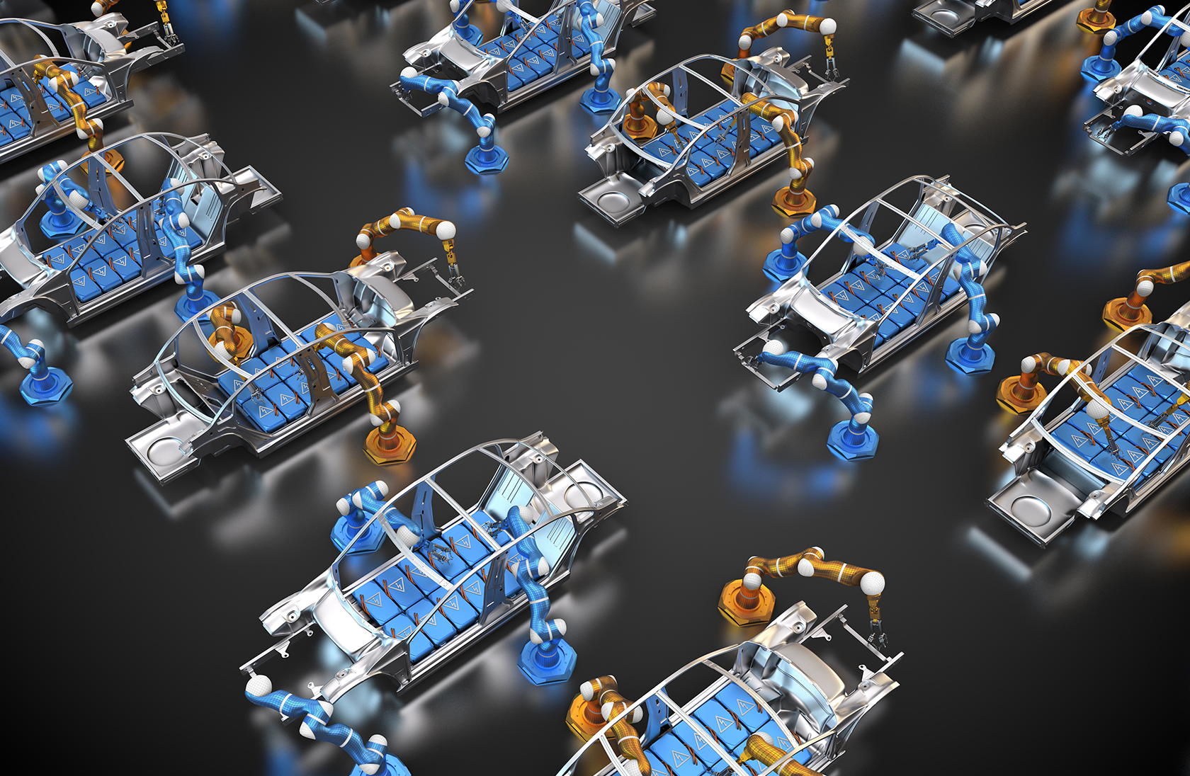 3-D Darstellung einer Automobilbau-Fertigungsstraße